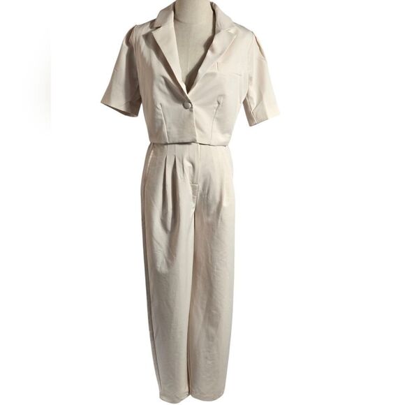 Lulu's Cream Cropped Jacket And Pants Suit Set NWT - Picture 1 of 8